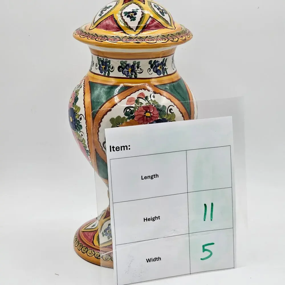 Peruvian Majolica Floral Lidded Urn Vase Hand Painted FCA Pottery 11